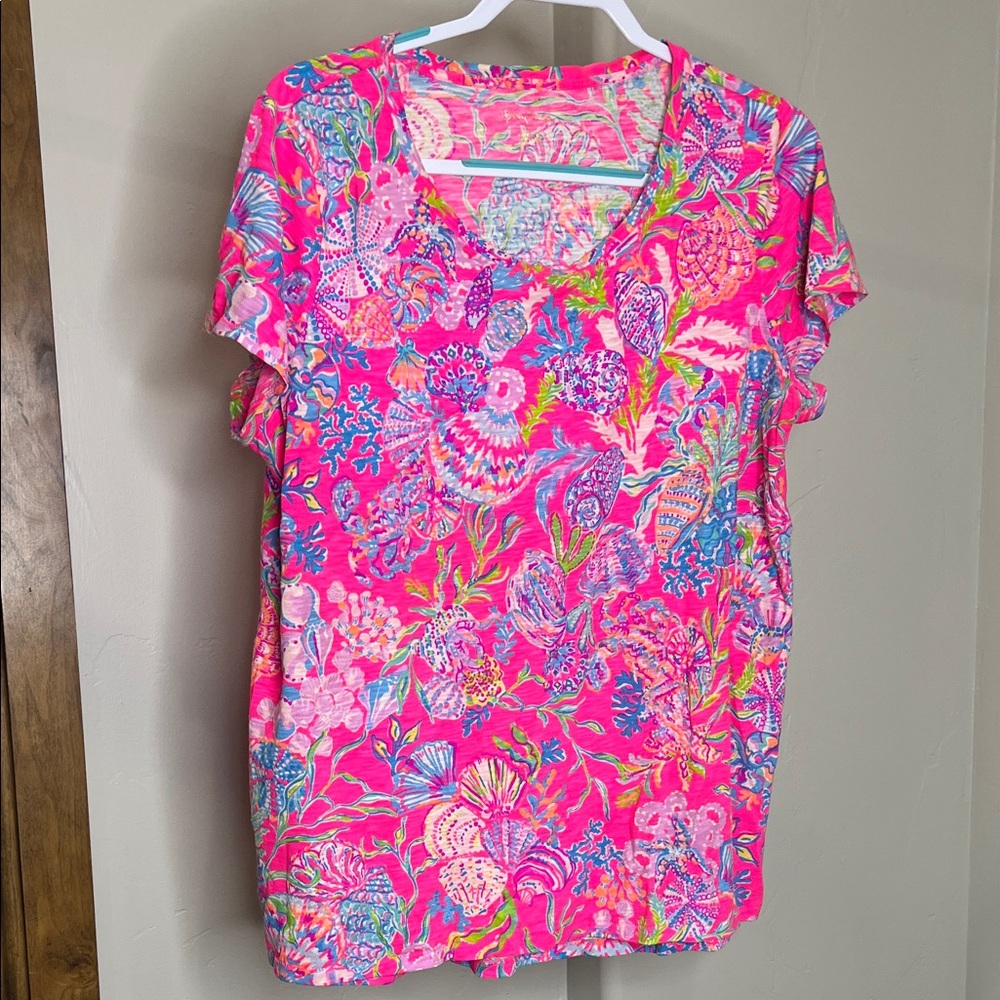 Lilly Pulitzer Pink and Blue Floral Short Sleeve Top